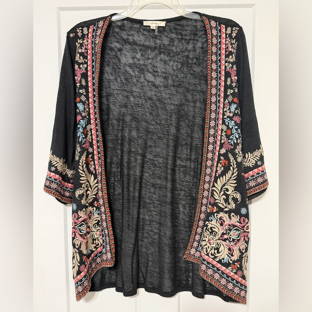 945: Andree Black Knit Open Cardigan with Subtle Heathering - Small